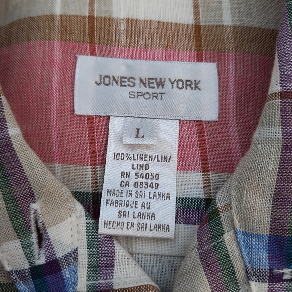 Vintage 90's JNY Linen Plaid Button Down Blouse Top Lagenlook Career - Picture 6 of 8